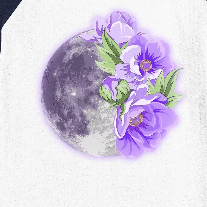 Purple Peonies Flowers Full Moon Baseball Sleeve Shirt