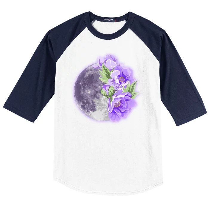 Purple Peonies Flowers Full Moon Baseball Sleeve Shirt