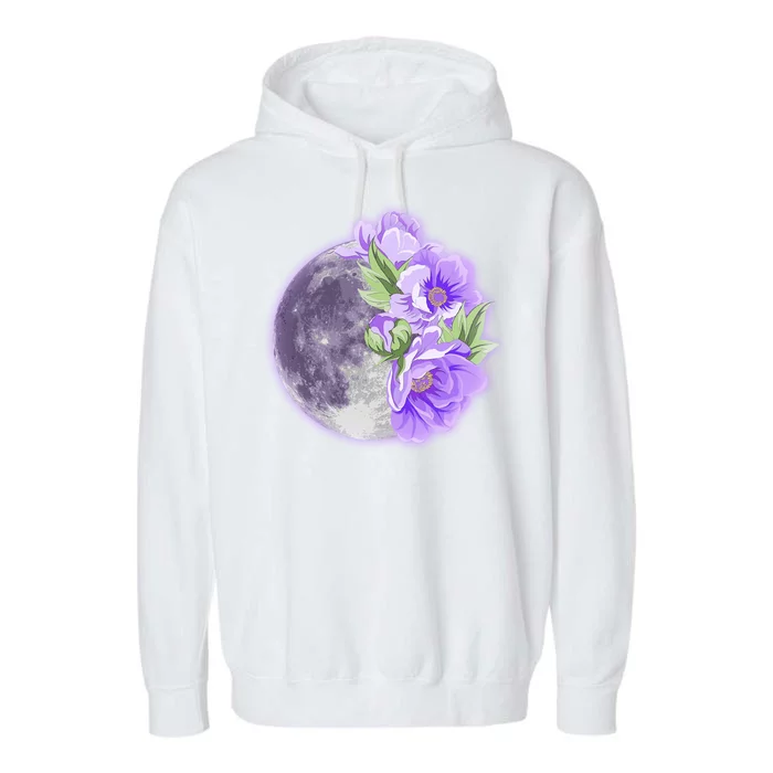 Purple Peonies Flowers Full Moon Garment-Dyed Fleece Hoodie