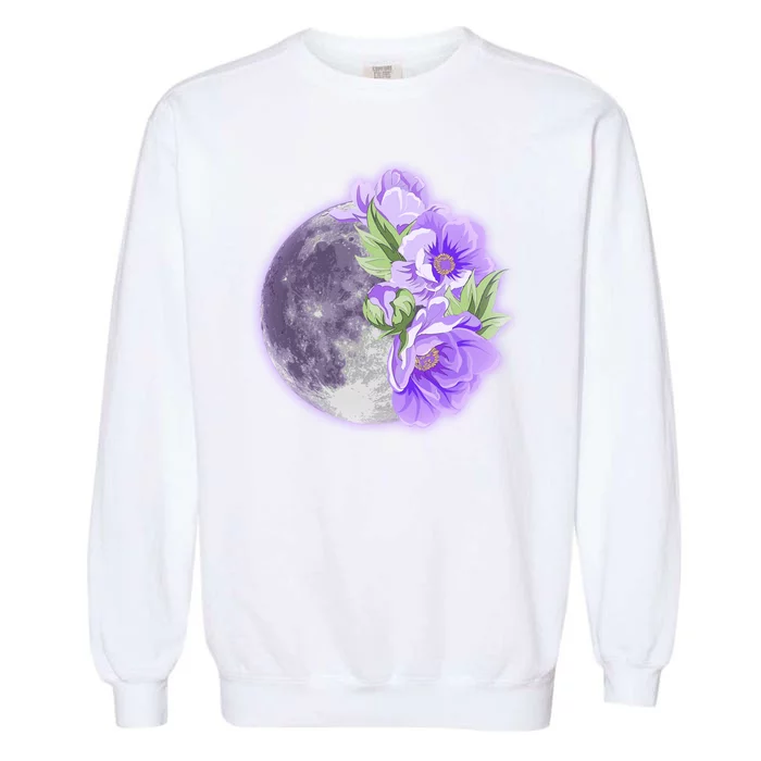 Purple Peonies Flowers Full Moon Garment-Dyed Sweatshirt