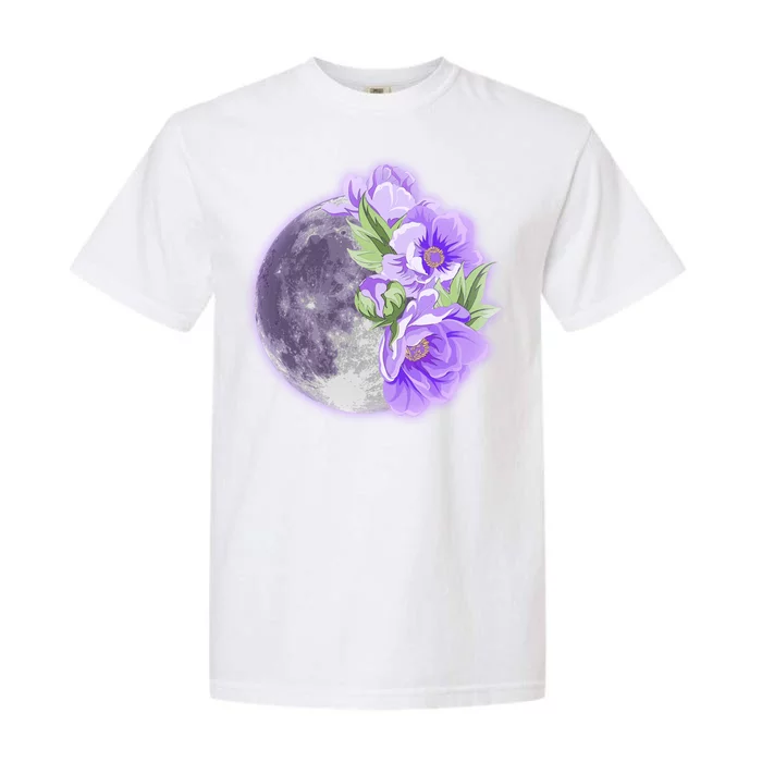 Purple Peonies Flowers Full Moon Garment-Dyed Heavyweight T-Shirt