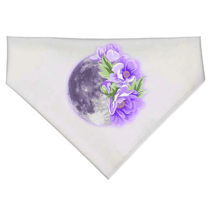 Purple Peonies Flowers Full Moon USA-Made Doggie Bandana