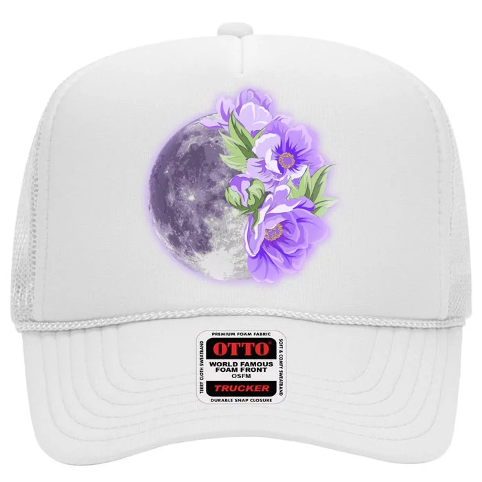 Purple Peonies Flowers Full Moon High Crown Mesh Trucker Hat