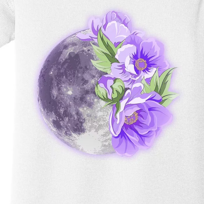 Purple Peonies Flowers Full Moon Baby Bodysuit