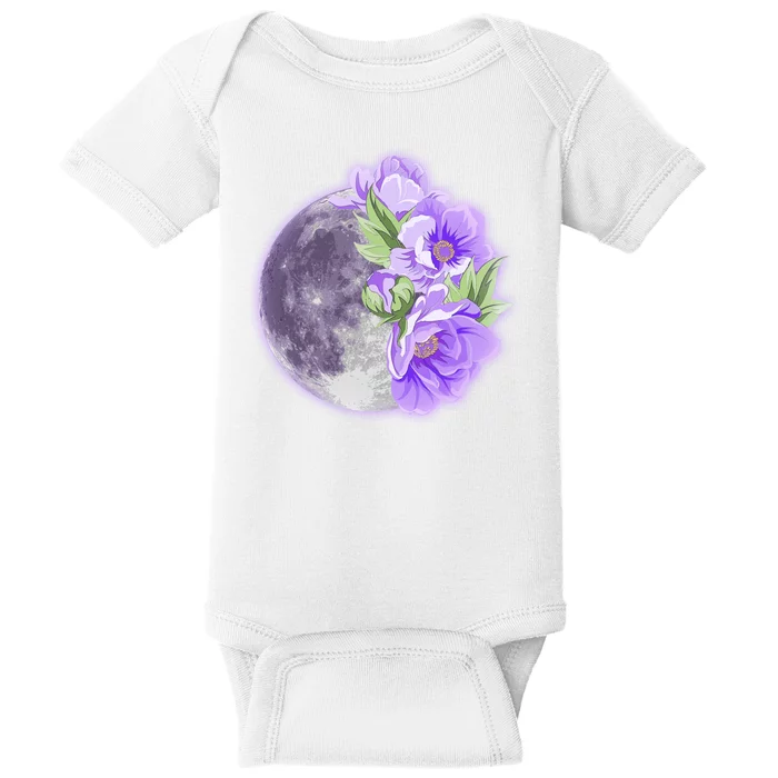 Purple Peonies Flowers Full Moon Baby Bodysuit