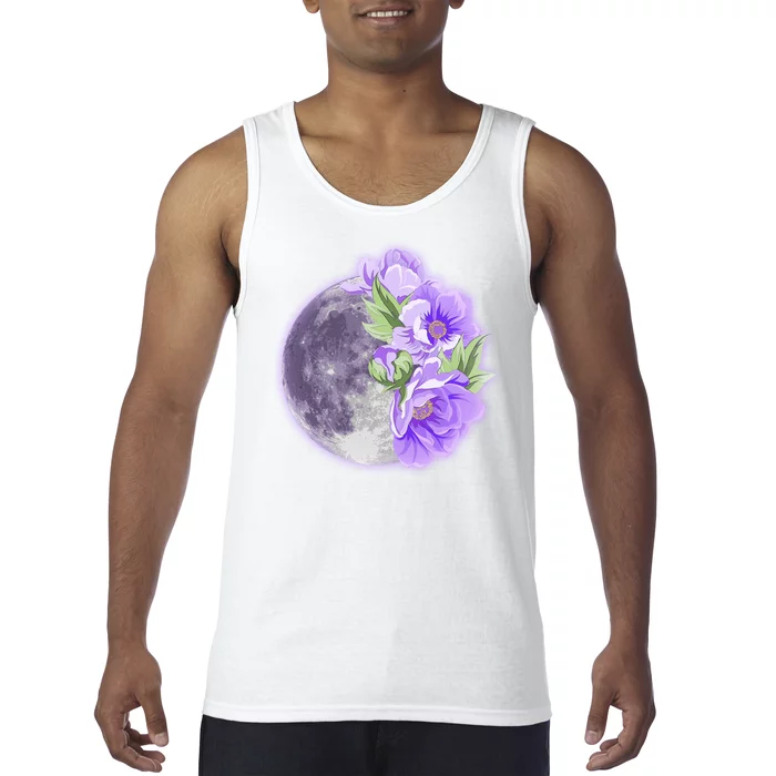 Purple Peonies Flowers Full Moon Tank Top