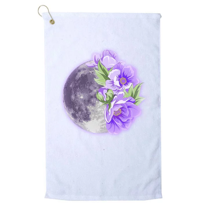 Purple Peonies Flowers Full Moon Platinum Collection Golf Towel