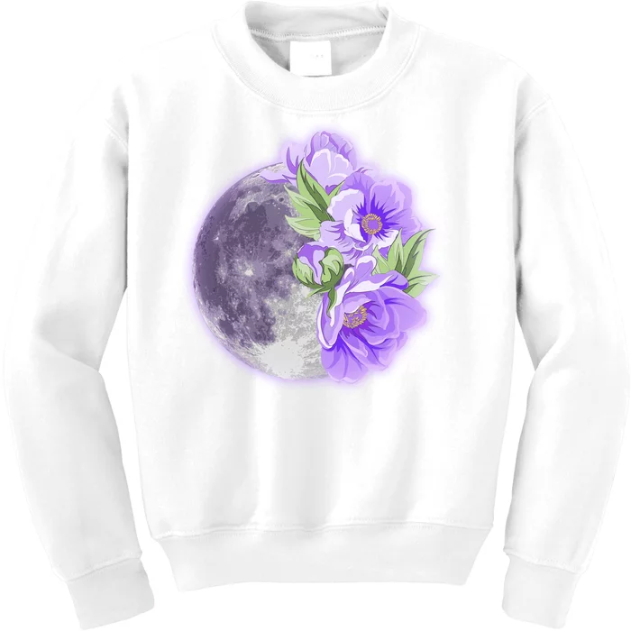 Purple Peonies Flowers Full Moon Kids Sweatshirt