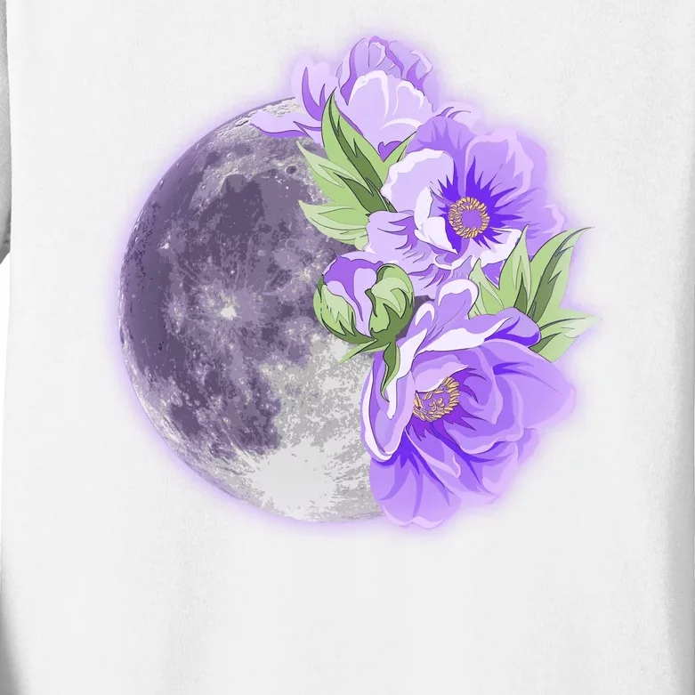 Purple Peonies Flowers Full Moon Kids Long Sleeve Shirt