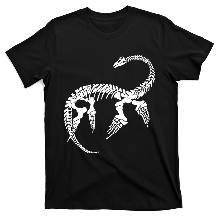 Plesiosaurus Prehistoric Fossil Skeleton (White Logo Design) T-Shirt