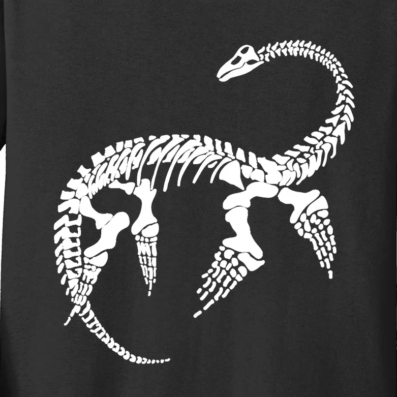 Plesiosaurus Prehistoric Fossil Skeleton (White Logo Design) Kids Long Sleeve Shirt