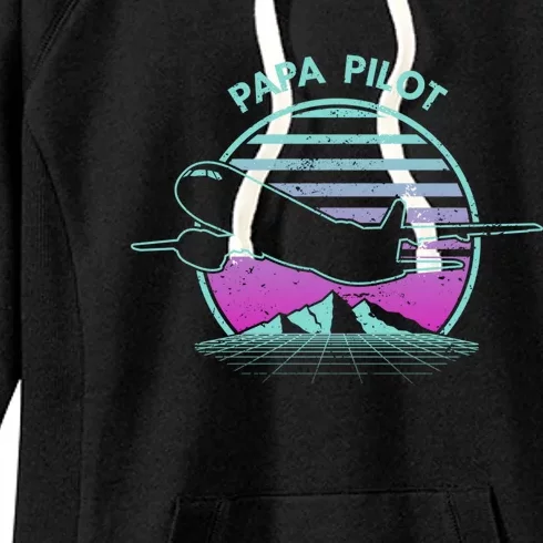 Papa Pilot Fathers Day Retro Pilot Aviation Gift Women's Fleece Hoodie