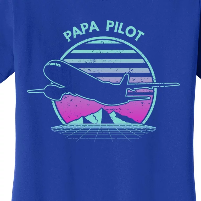 Papa Pilot Fathers Day Retro Pilot Aviation Gift Women's T-Shirt