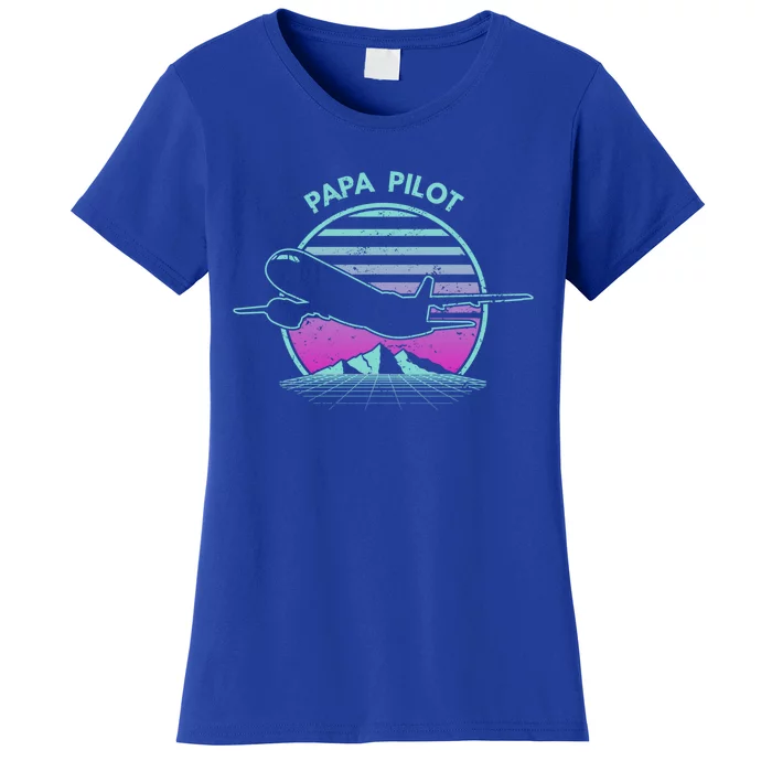 Papa Pilot Fathers Day Retro Pilot Aviation Gift Women's T-Shirt