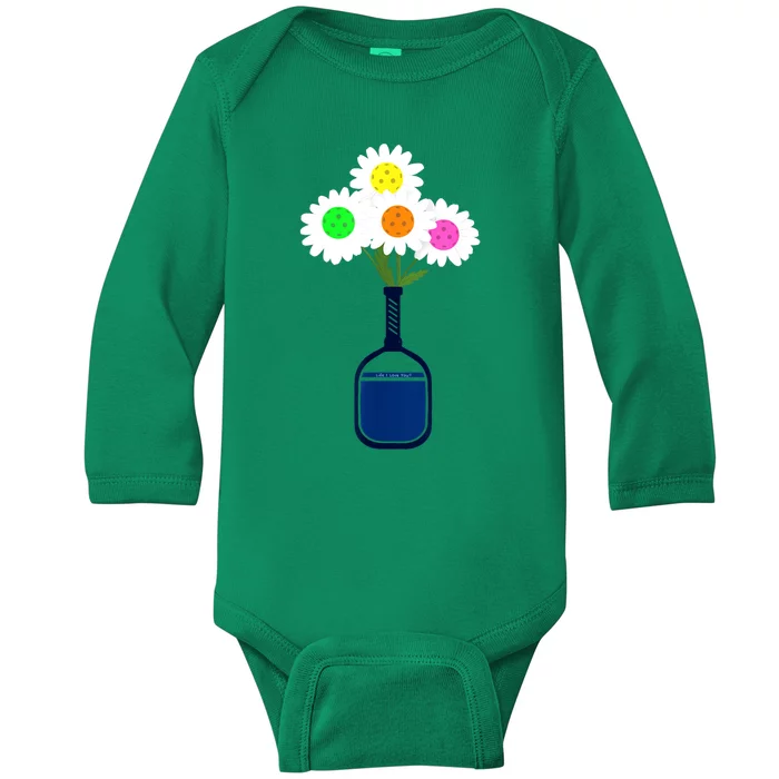 Pretty Pickleball Flowers In Paddle Vase Gift Ideas For Pickleball Fans Baby Long Sleeve Bodysuit