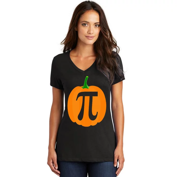 Pumpkin Pi Funny Halloween & Thanksgiving Pumpkin Pie Women's V-Neck T-Shirt