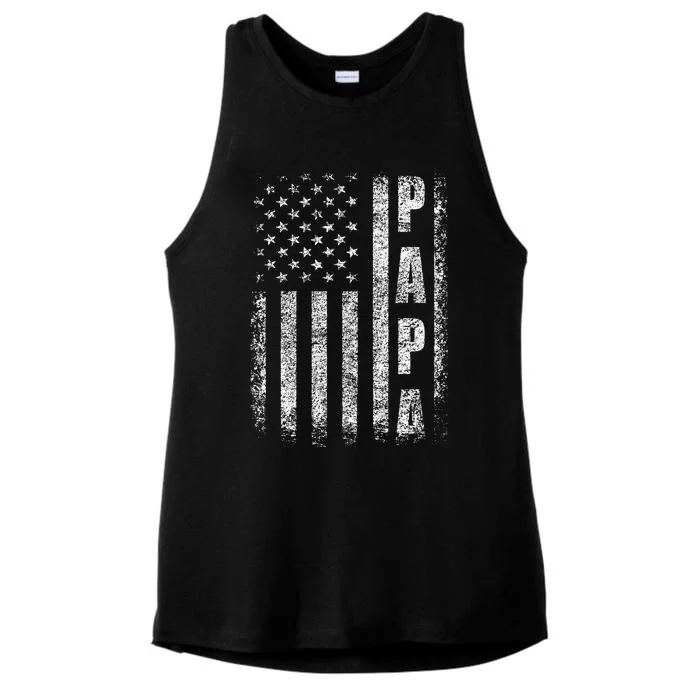 Proud Papa Funny Fathers Day 2024 Gifts Dad America USA flag Ladies Tri-Blend Wicking Tank