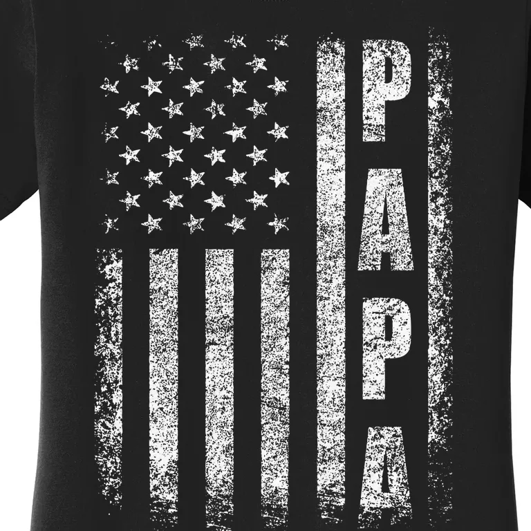 Proud Papa Funny Fathers Day 2024 Gifts Dad America USA flag Women's T-Shirt