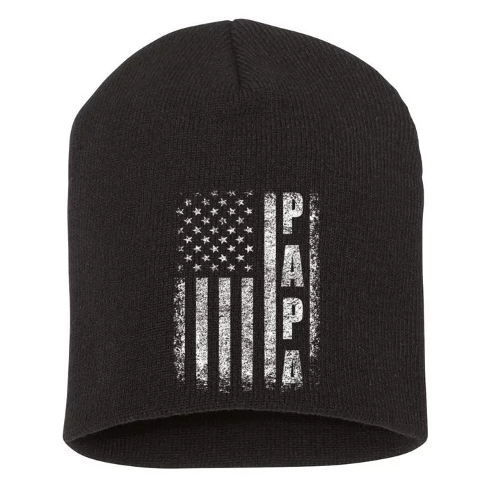 Proud Papa Funny Fathers Day 2024 Gifts Dad America USA flag Short Acrylic Beanie