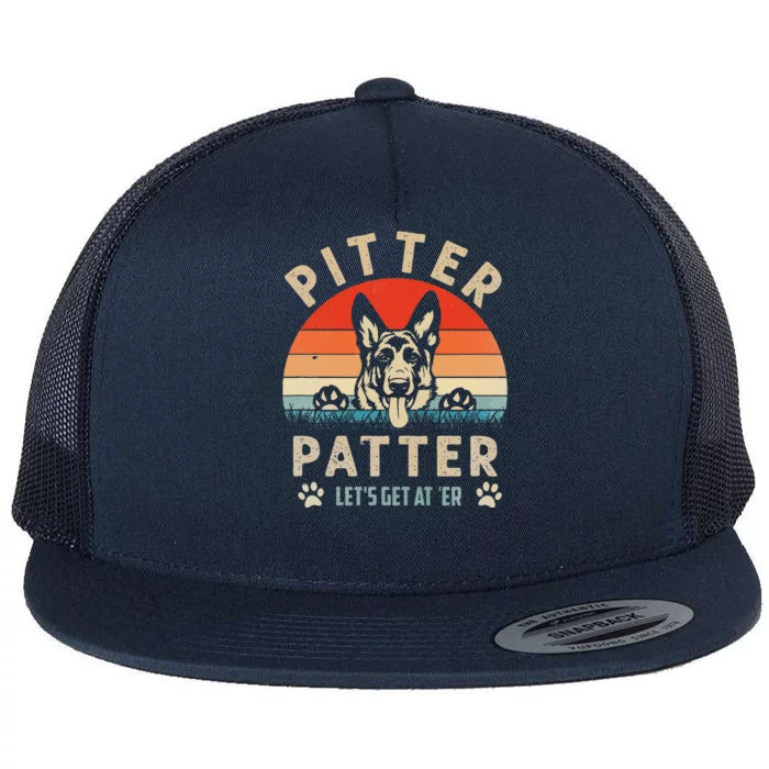 Pitter Patter German Shepherd Dog Funny Vintage Retro Flat Bill Trucker Hat