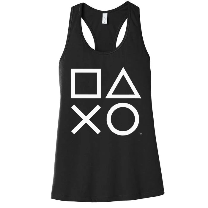 Playstation Ps5 Gamer Controller Icons In Classic White Women's Racerback Tank