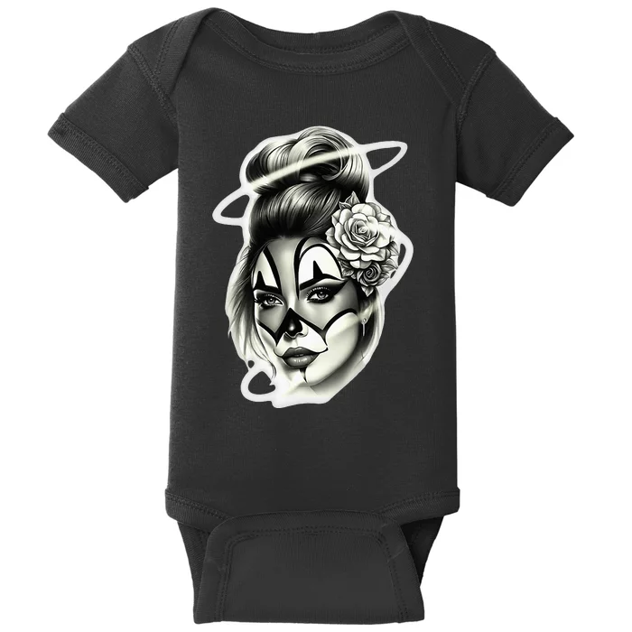 Payasa Pretty Girl X Chicano Clown Girl X Rose Blackwork Baby Bodysuit