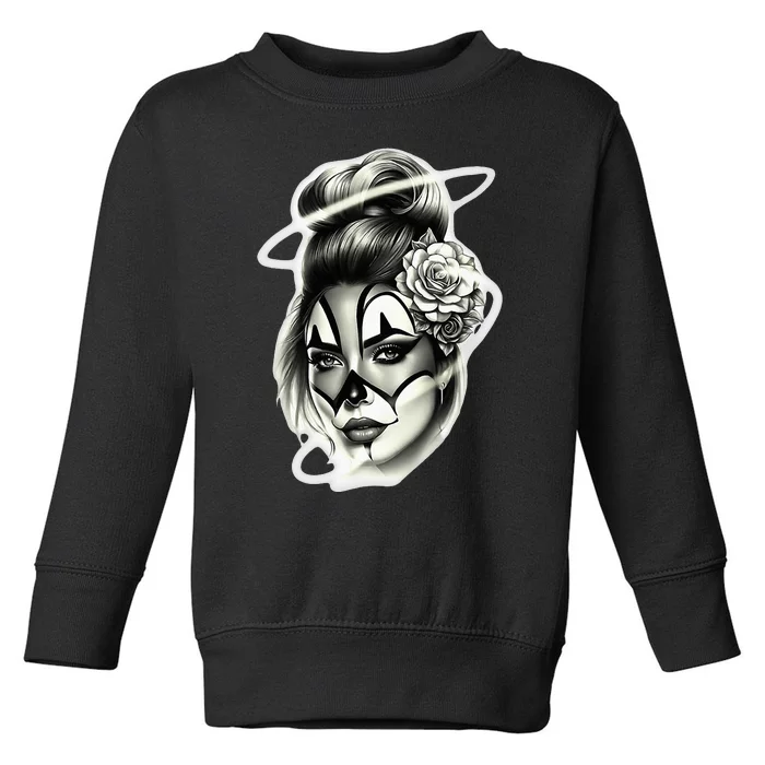 Payasa Pretty Girl X Chicano Clown Girl X Rose Blackwork Toddler Sweatshirt