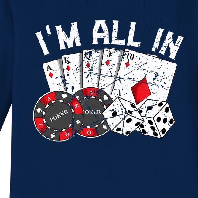 Poker Player Gamble Casino Card Bet Texas Hold Em I'm All In Premium Baby Long Sleeve Bodysuit