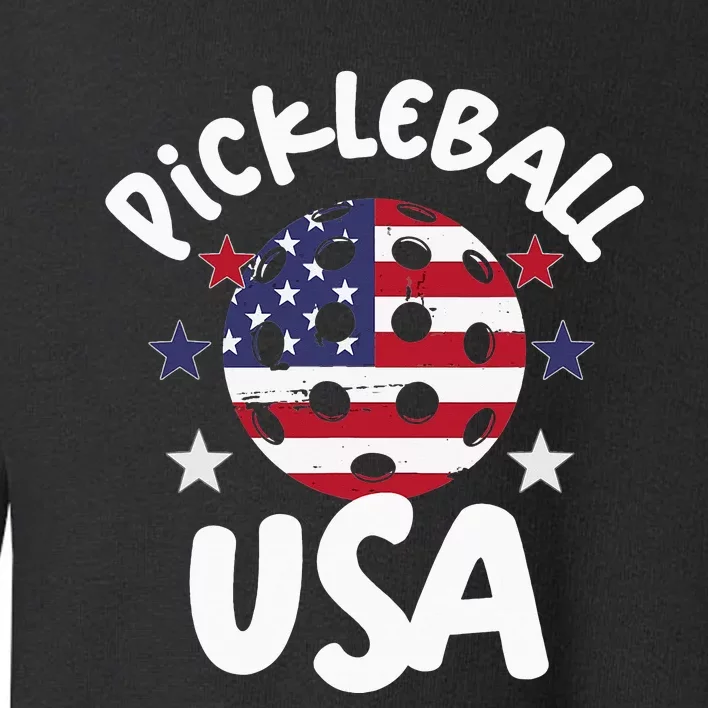 Patriotic Pickleball Graphic Red, White, Blue, Beginner-Pro Toddler Sweatshirt