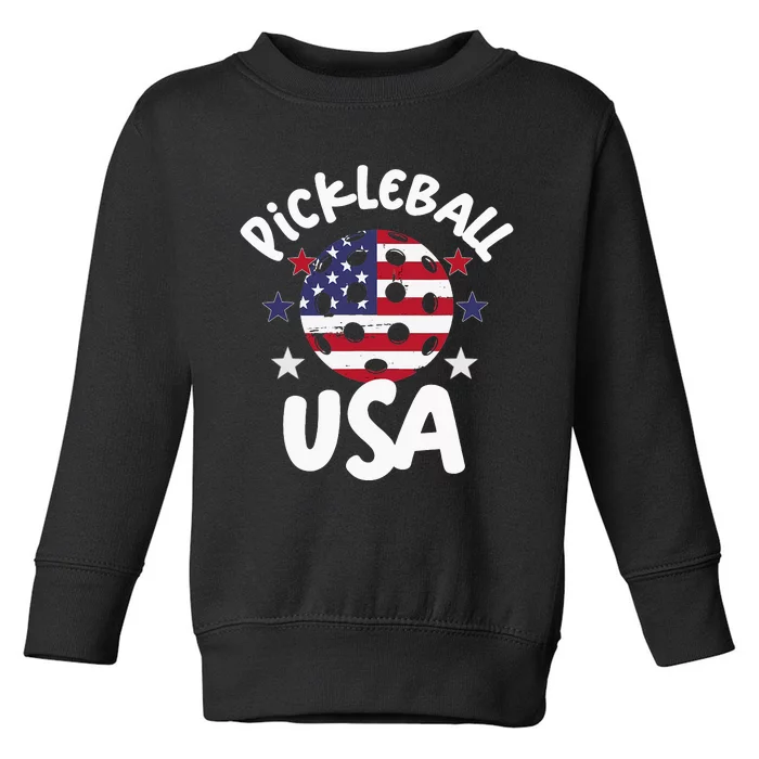 Patriotic Pickleball Graphic Red, White, Blue, Beginner-Pro Toddler Sweatshirt