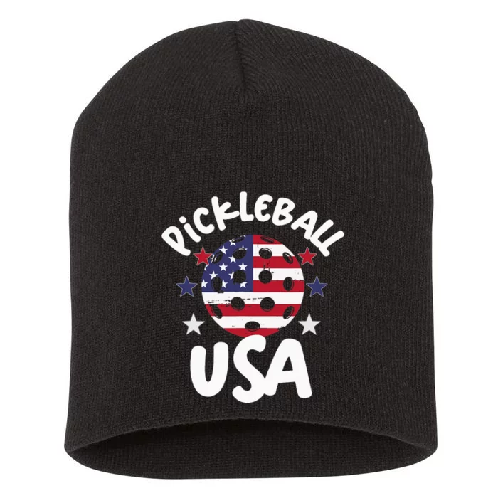 Patriotic Pickleball Graphic Red, White, Blue, Beginner-Pro Short Acrylic Beanie