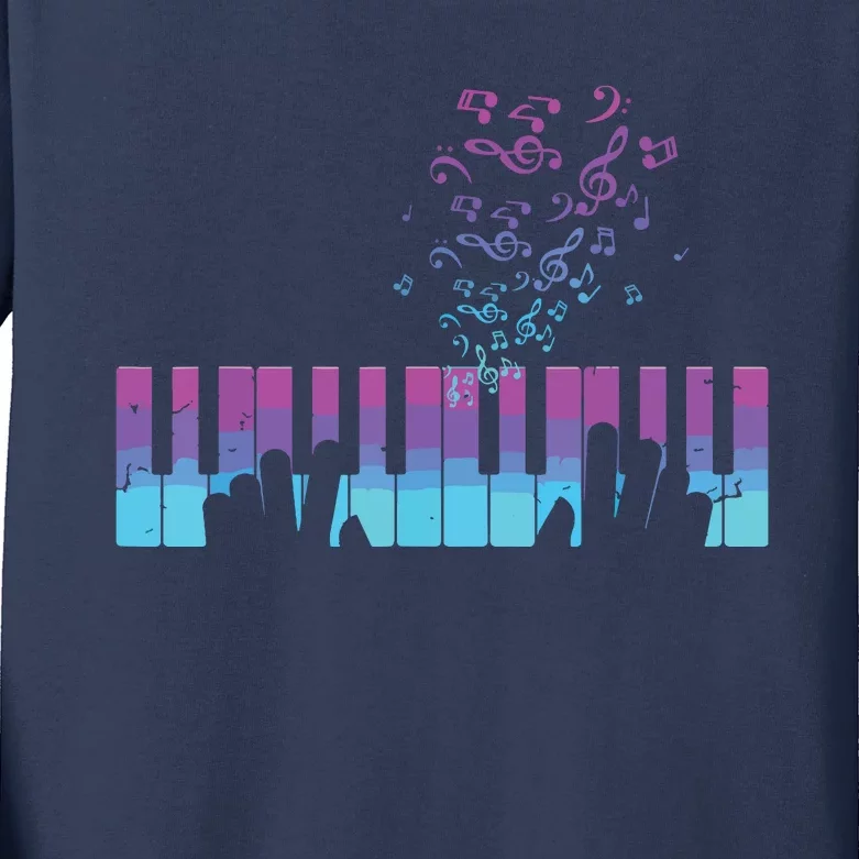 Piano Player Gift Hands Piano Keyboard Musician Kids Long Sleeve Shirt