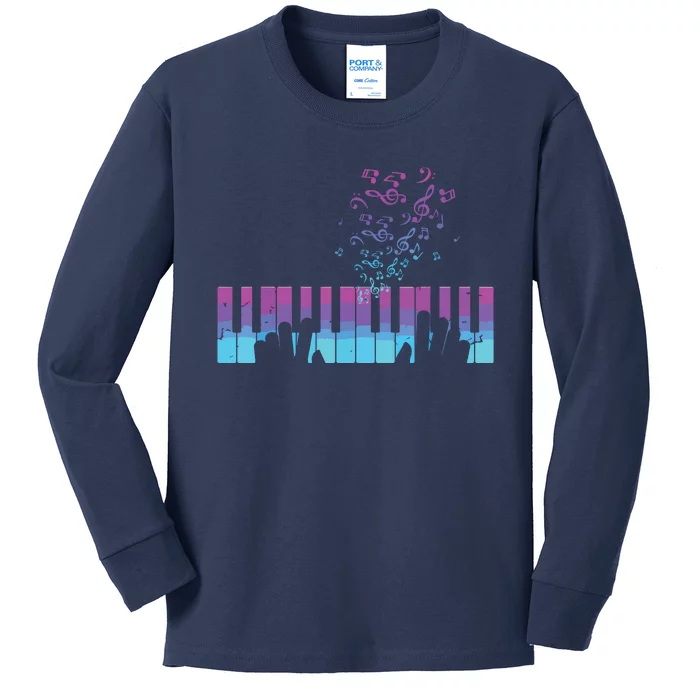 Piano Player Gift Hands Piano Keyboard Musician Kids Long Sleeve Shirt