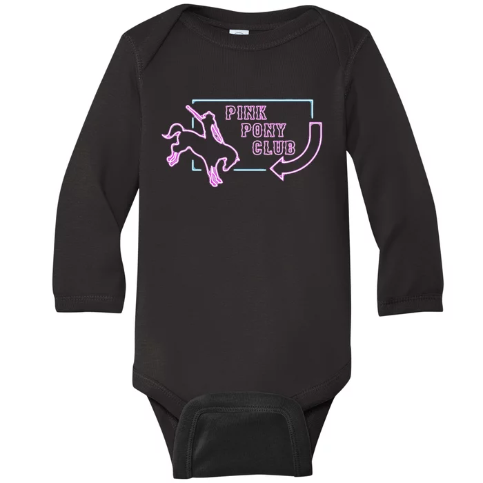 Pink Pony Girl Retro Horse Pink Pony Club Horse Lover Gift Baby Long Sleeve Bodysuit