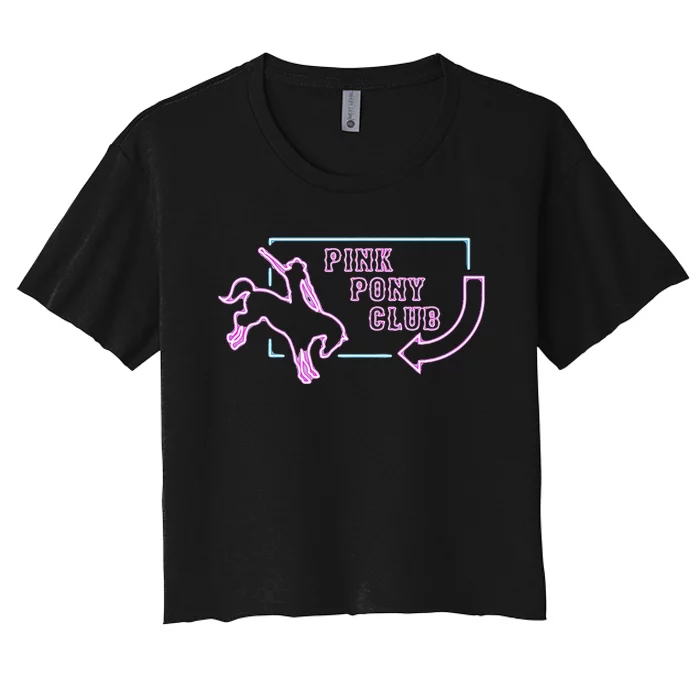 Pink Pony Girl Retro Horse Pink Pony Club Horse Lover Gift Women's Crop Top Tee