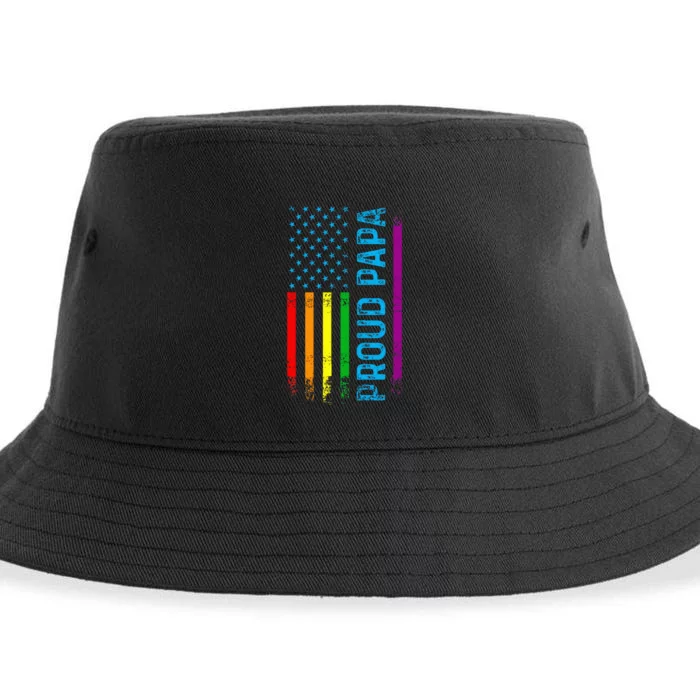 Proud Papa Grandpa Dad L.G.B.T L.G.B.T.Q G.A.Y Pride Rainbow Flag Sustainable Bucket Hat