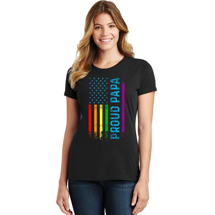 Proud Papa Grandpa Dad L.G.B.T L.G.B.T.Q G.A.Y Pride Rainbow Flag Women's T-Shirt