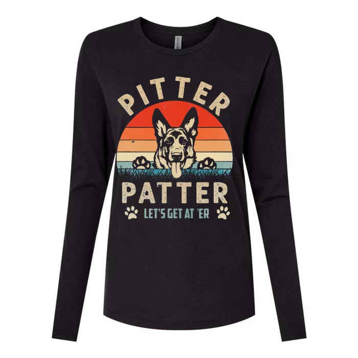 Pitter Patter German Shepherd Dog Funny Vintage Retro Womens Cotton Relaxed Long Sleeve T-Shirt