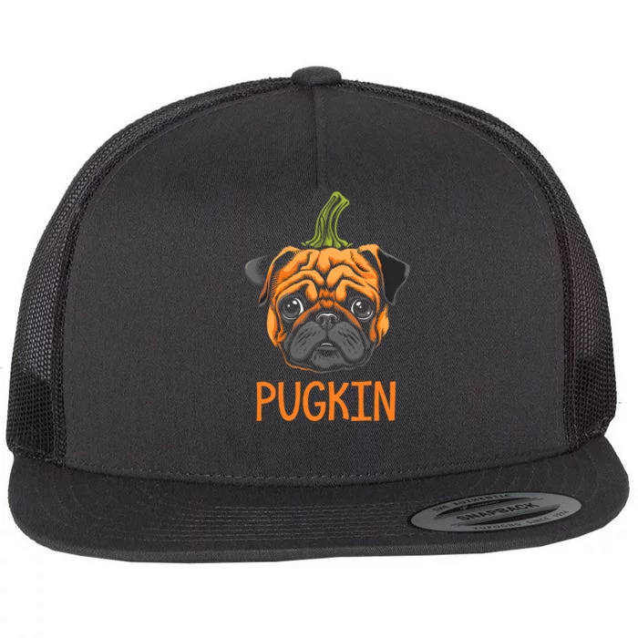 Pugkin Pug Halloween Pumpkin Thanksgiving Women Dog Flat Bill Trucker Hat