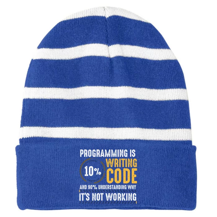 Pc Programmer Hacker Coder Developer Programming Coding Gift Striped Beanie with Solid Band