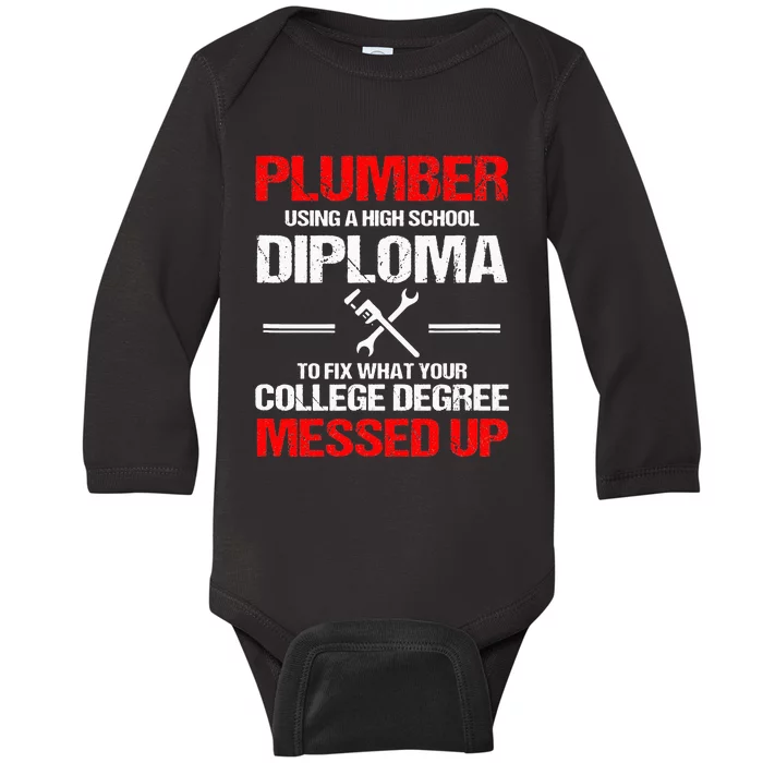 Proud Plumber High School Diploma Plumbing Baby Long Sleeve Bodysuit