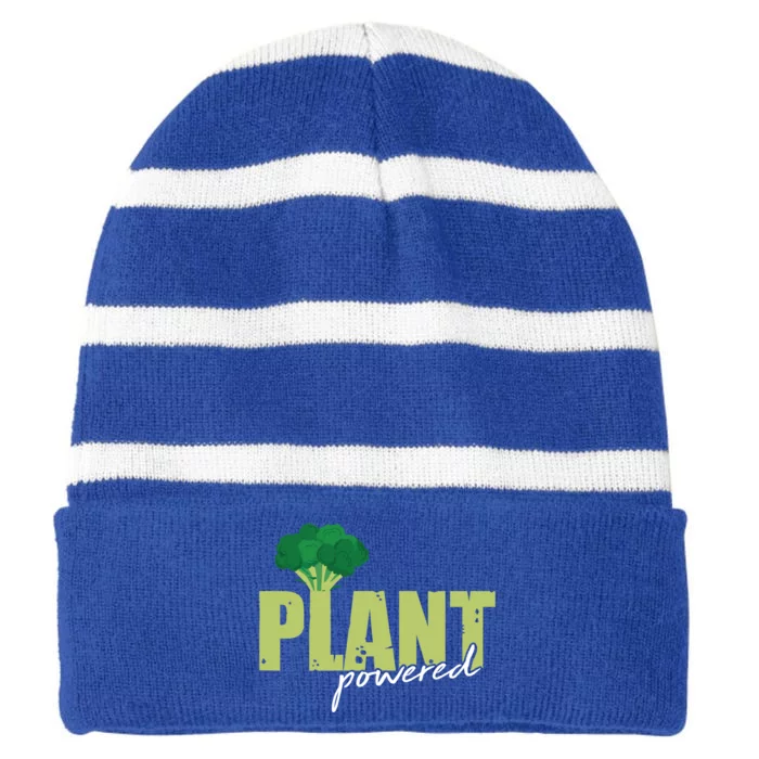 Plant Powered Healthy Vegan Veggie Funny Gift For Vegetarians Gift Striped Beanie with Solid Band