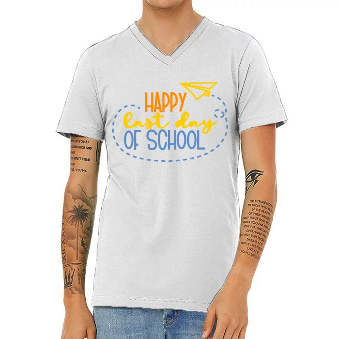 Paper Plane Happy Last Day Of School V-Neck T-Shirt