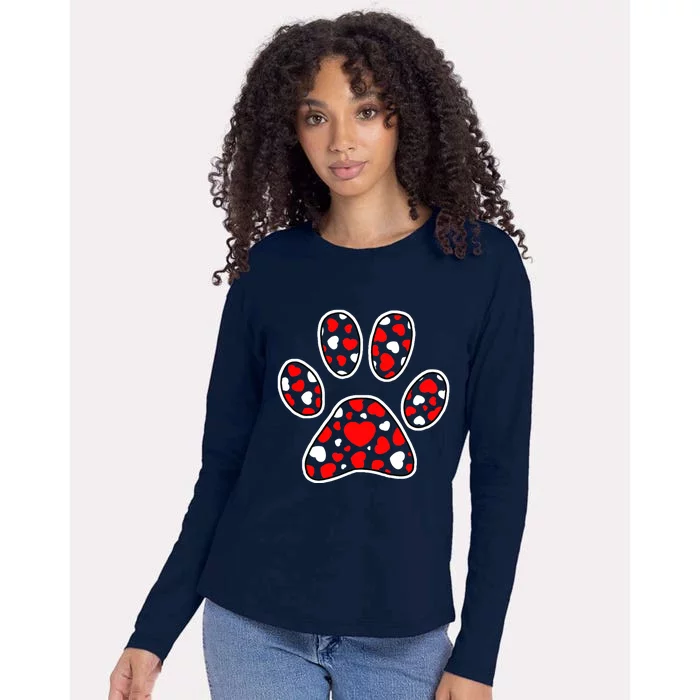 Paw Print Heart Pattern Valentines Day Cute Dog Puppy Love Womens Cotton Relaxed Long Sleeve T-Shirt