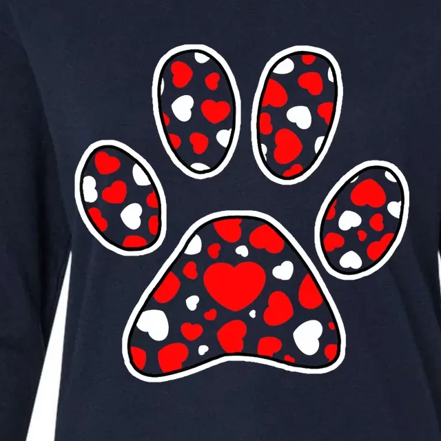 Paw Print Heart Pattern Valentines Day Cute Dog Puppy Love Womens Cotton Relaxed Long Sleeve T-Shirt