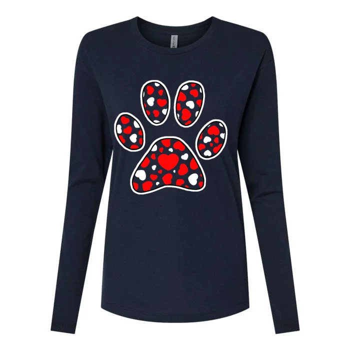 Paw Print Heart Pattern Valentines Day Cute Dog Puppy Love Womens Cotton Relaxed Long Sleeve T-Shirt