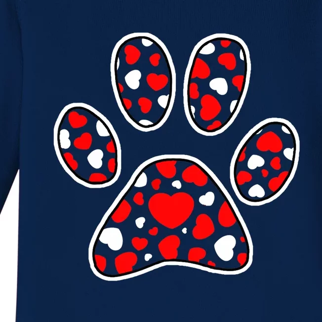 Paw Print Heart Pattern Valentines Day Cute Dog Puppy Love Baby Long Sleeve Bodysuit