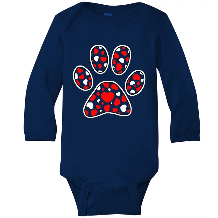 Paw Print Heart Pattern Valentines Day Cute Dog Puppy Love Baby Long Sleeve Bodysuit