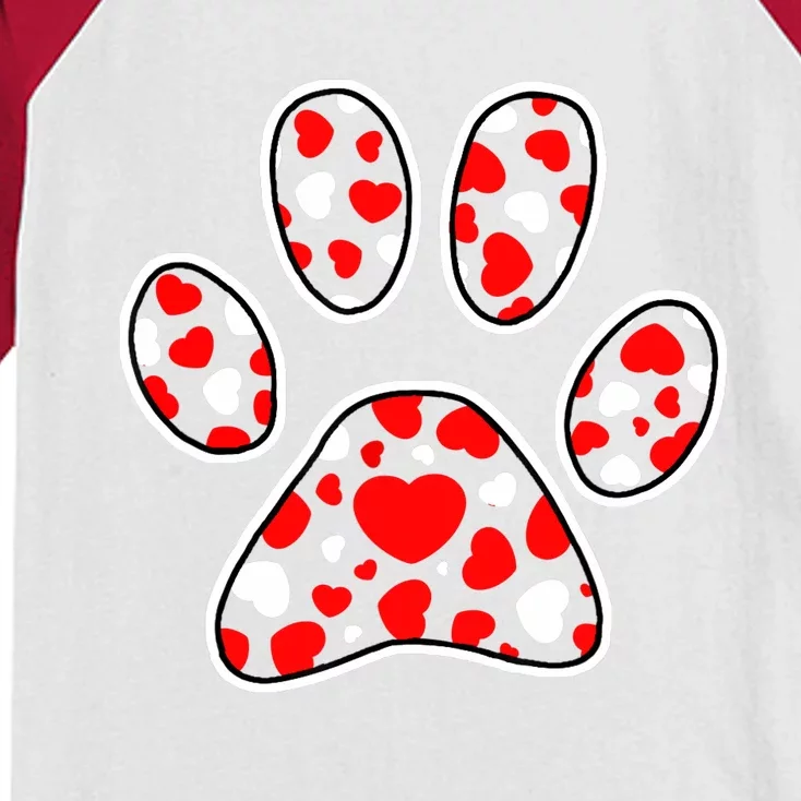 Paw Print Heart Pattern Valentines Day Cute Dog Puppy Love Kids Colorblock Raglan Jersey