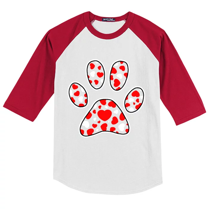 Paw Print Heart Pattern Valentines Day Cute Dog Puppy Love Kids Colorblock Raglan Jersey